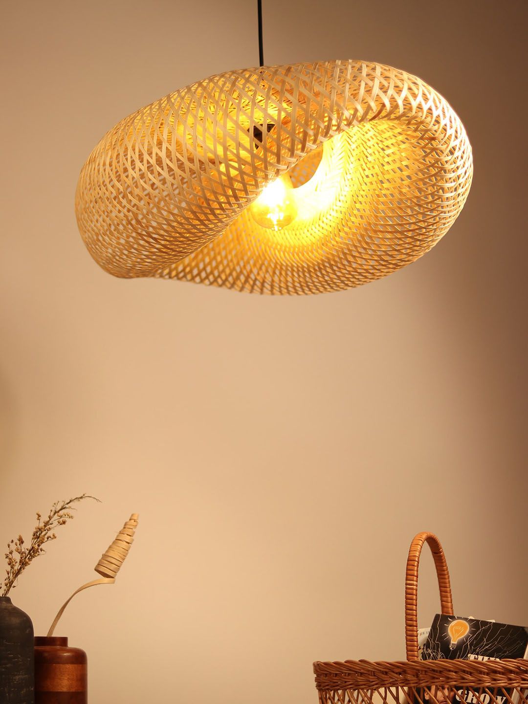 HABERE INDIA Beige Bamboo Pendant Lampshade-picture-51