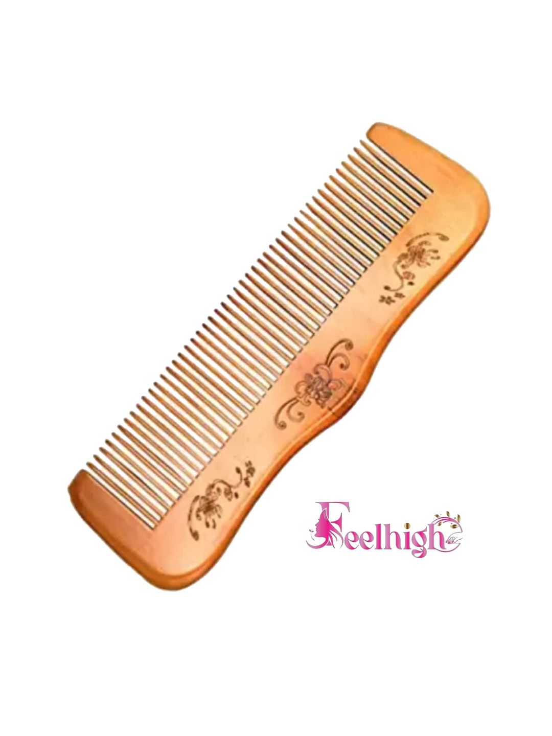 FEELHIGH Neem Wood Broad Tooth Anti-dandruff Comb - Brown-picture-36
