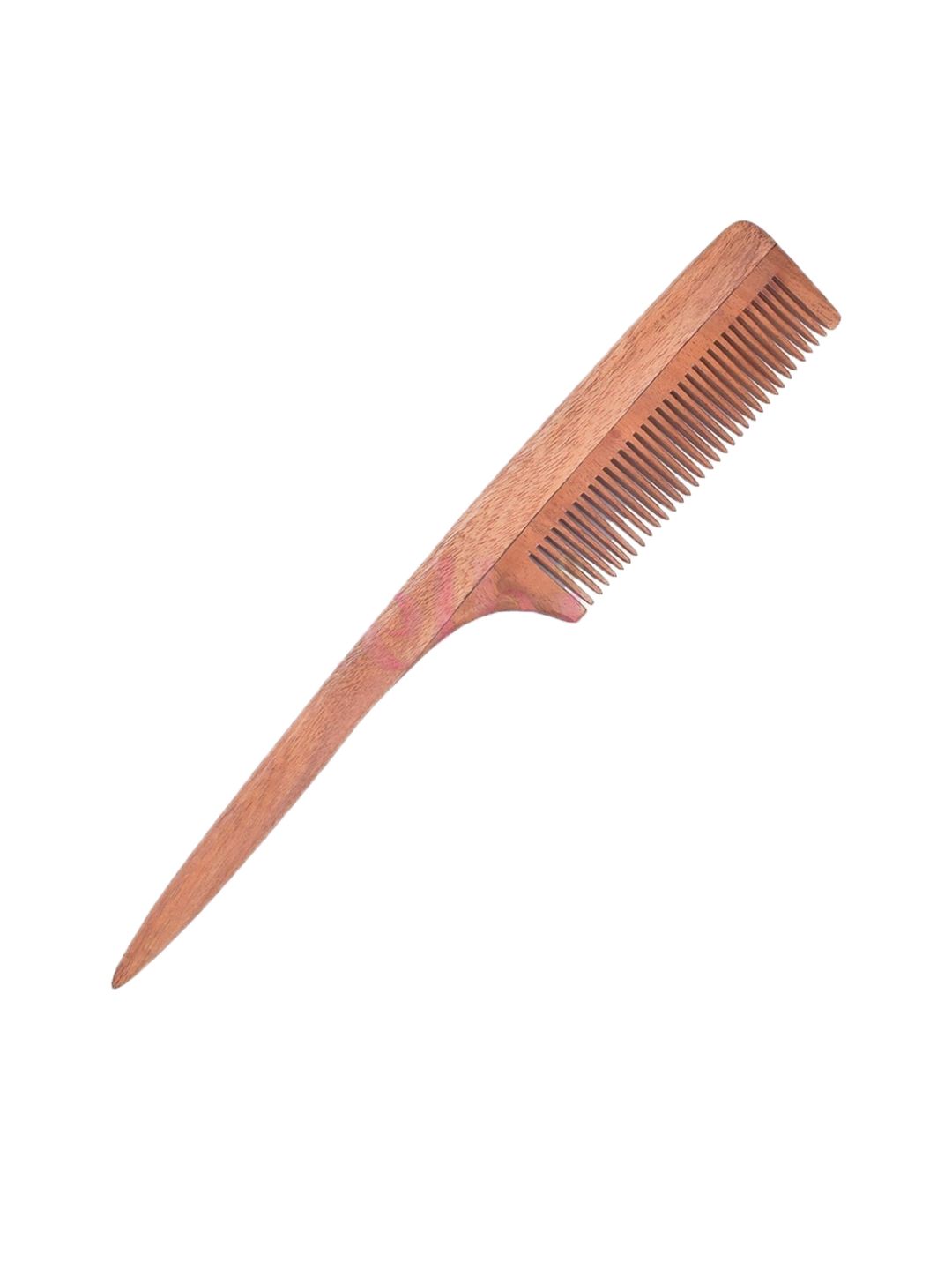 FEELHIGH Neem Wood Fine & Thin Tooth Rat Tail Comb - Brown-picture-39