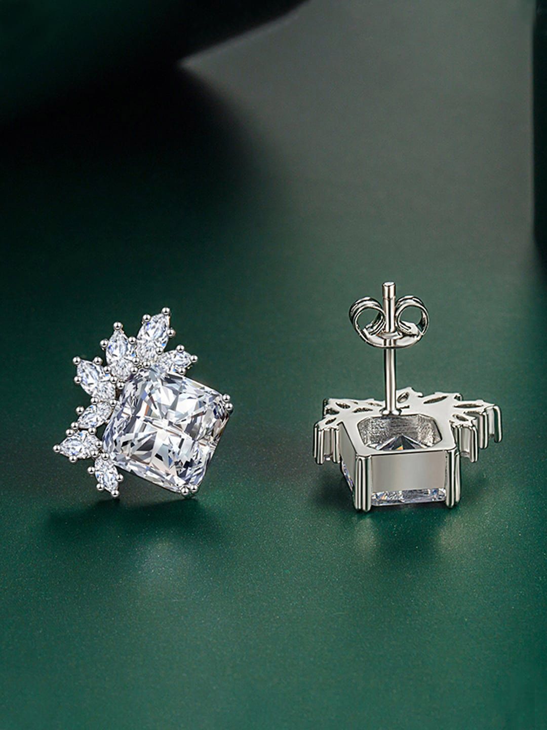 Designs & You Silver-Plated CZ-Studded Stud Earrings-picture-29