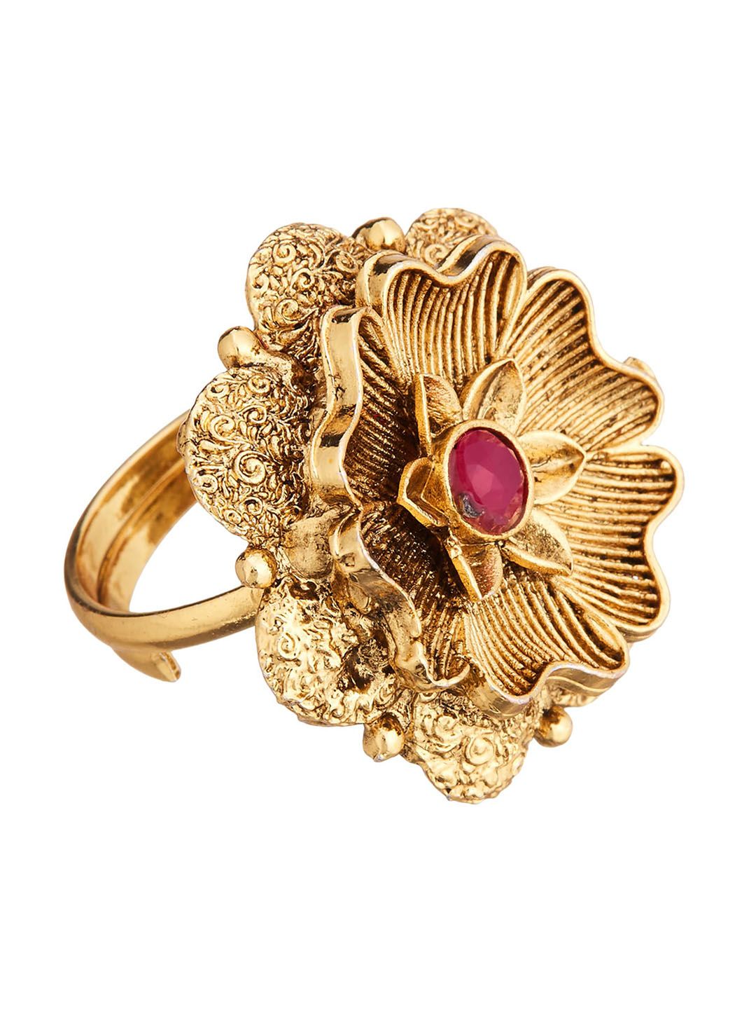 ATIBELLE Gold-Plated Stone-Studded Adjustable Finger Ring