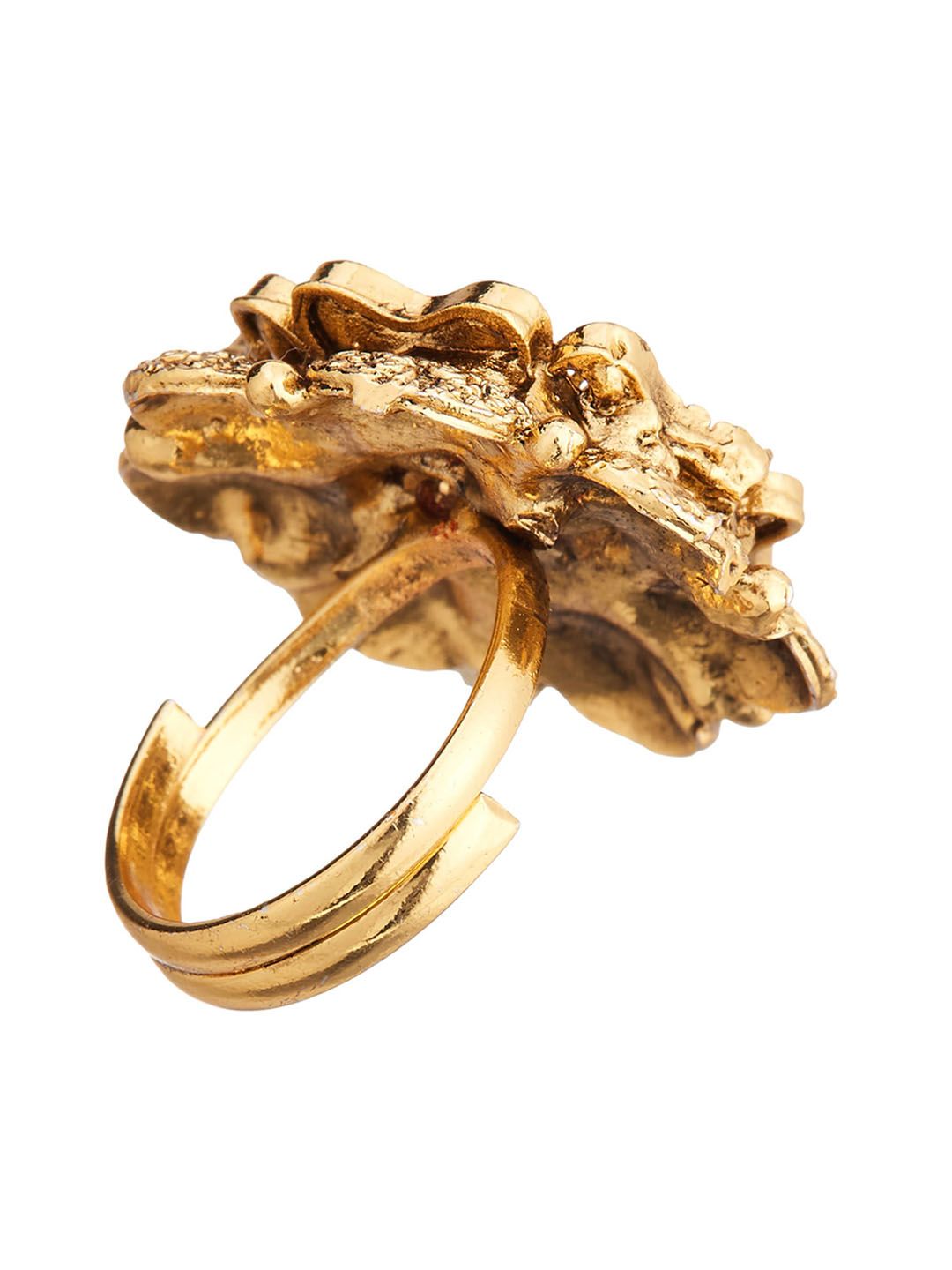 ATIBELLE Gold-Plated Stone-Studded Adjustable Finger Ring