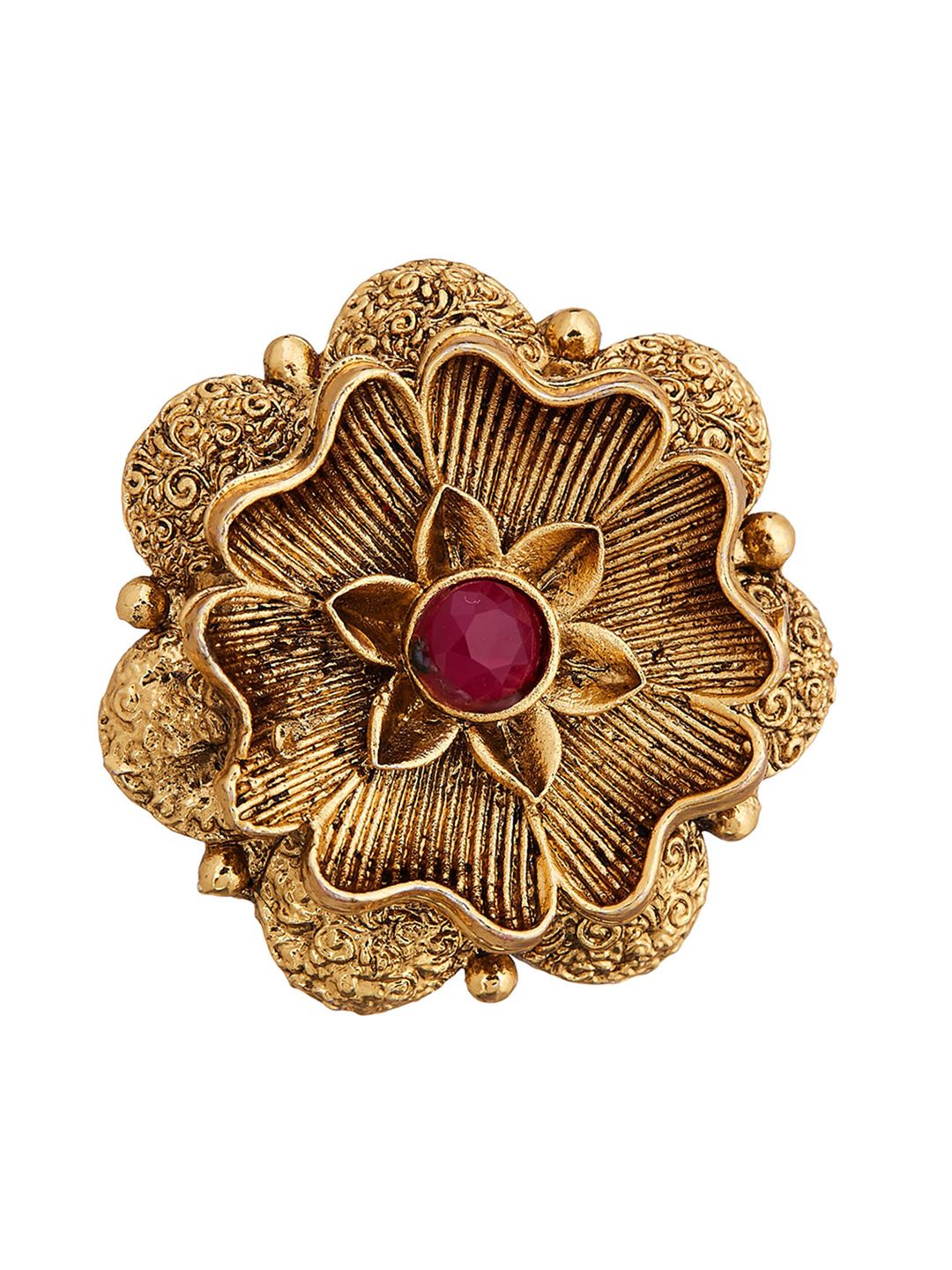 ATIBELLE Gold-Plated Stone-Studded Adjustable Finger Ring