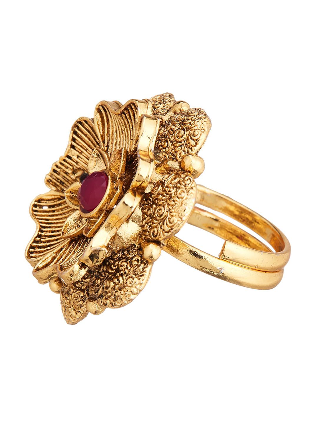 ATIBELLE Gold-Plated Stone-Studded Adjustable Finger Ring
