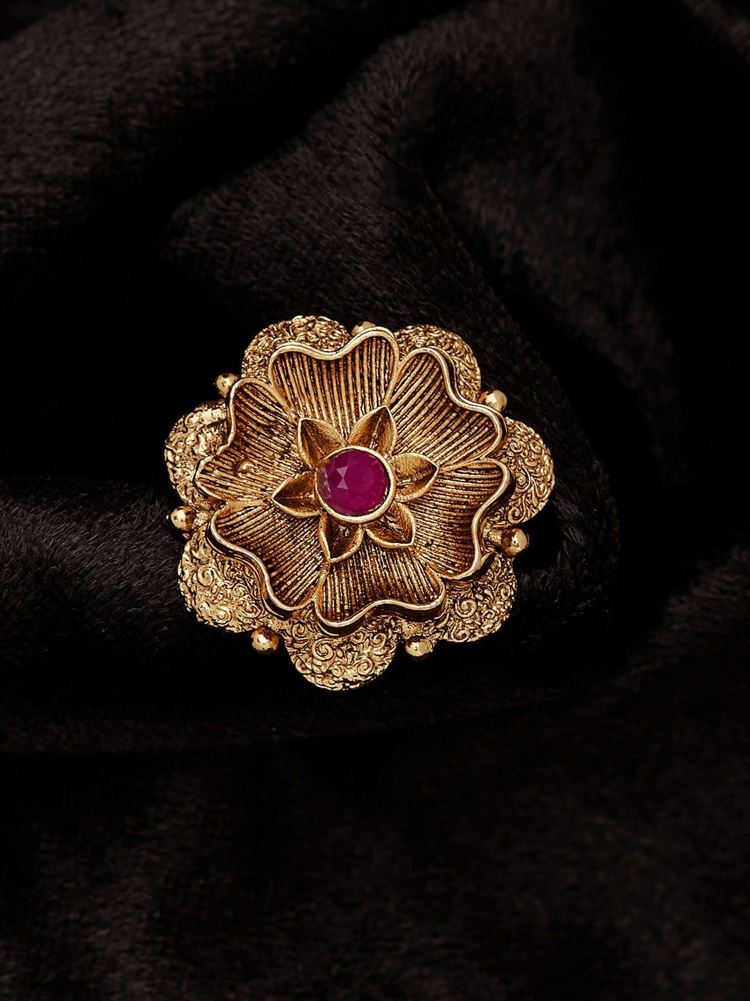 ATIBELLE Gold-Plated Stone-Studded Adjustable Finger Ring