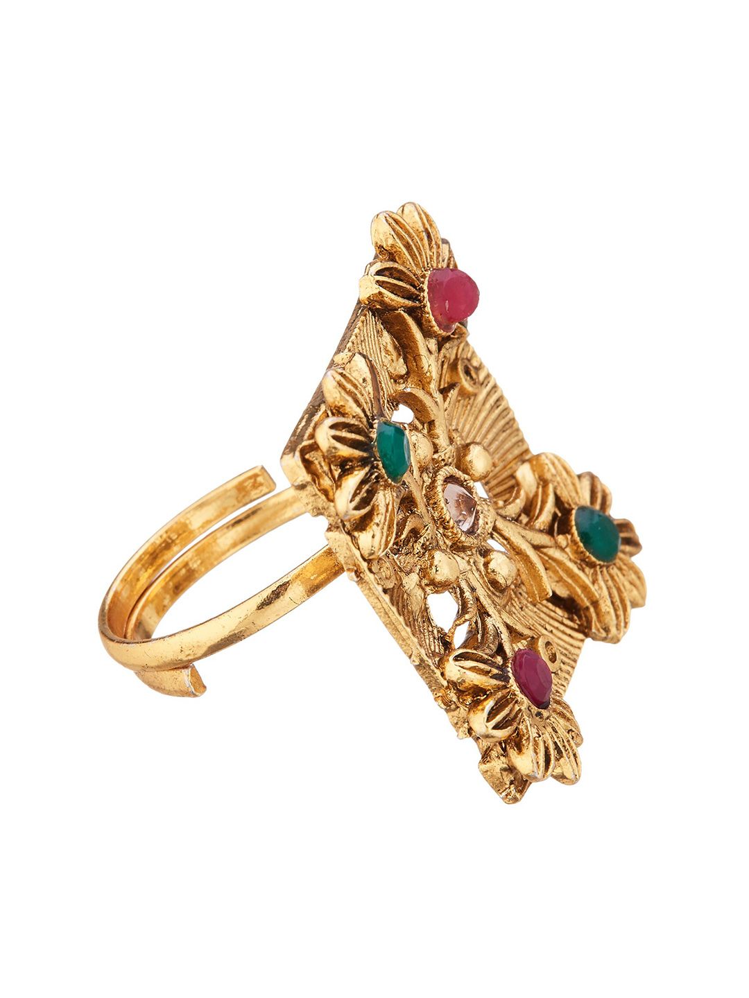 ATIBELLE Gold-Plated Stone-Studded Adjustable Finger Ring