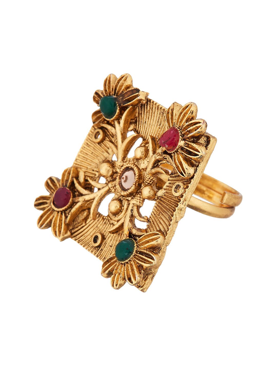 ATIBELLE Gold-Plated Stone-Studded Adjustable Finger Ring