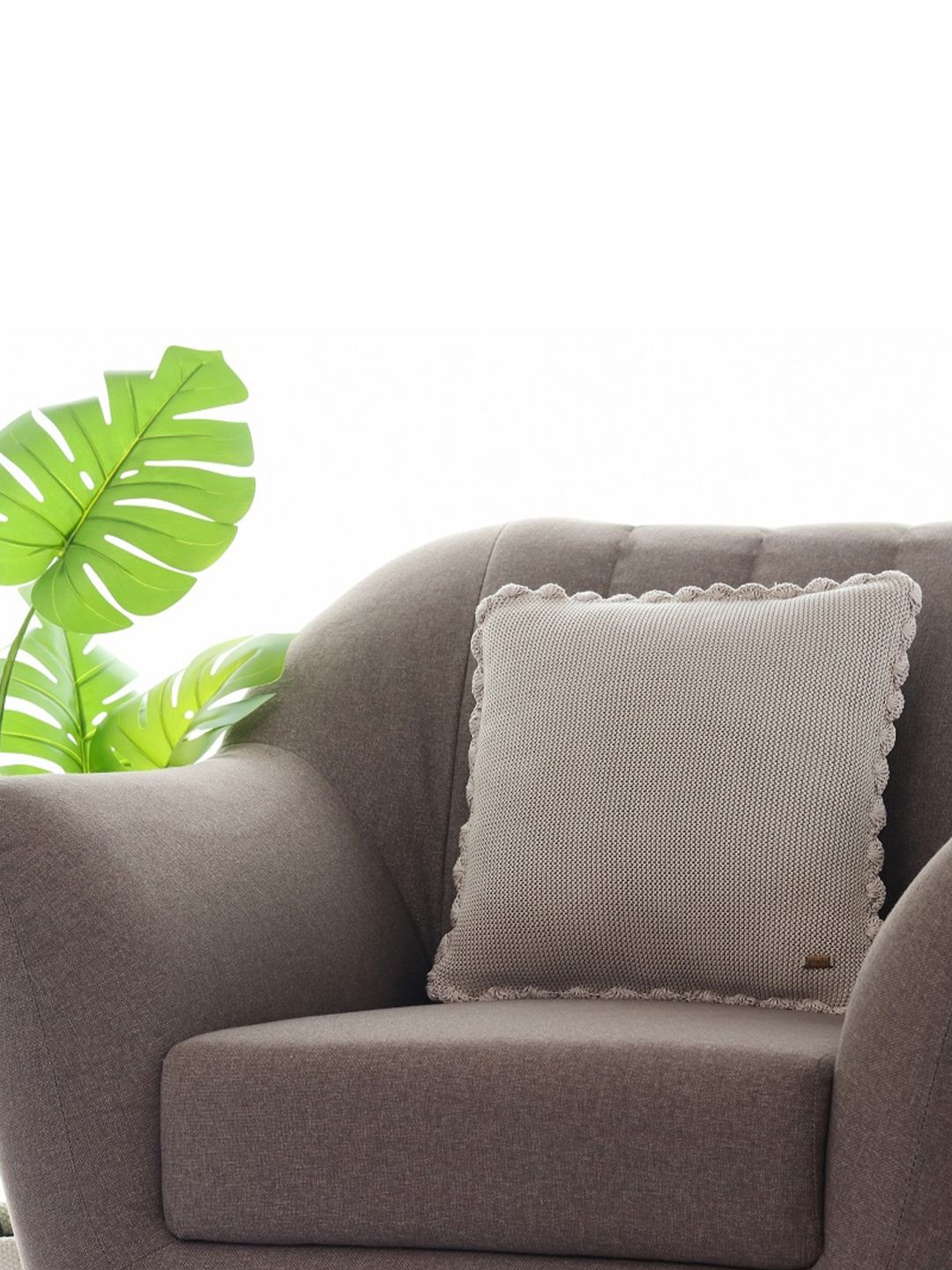 Pluchi Beige Self Design Cotton Square Cushion Cover-picture-27