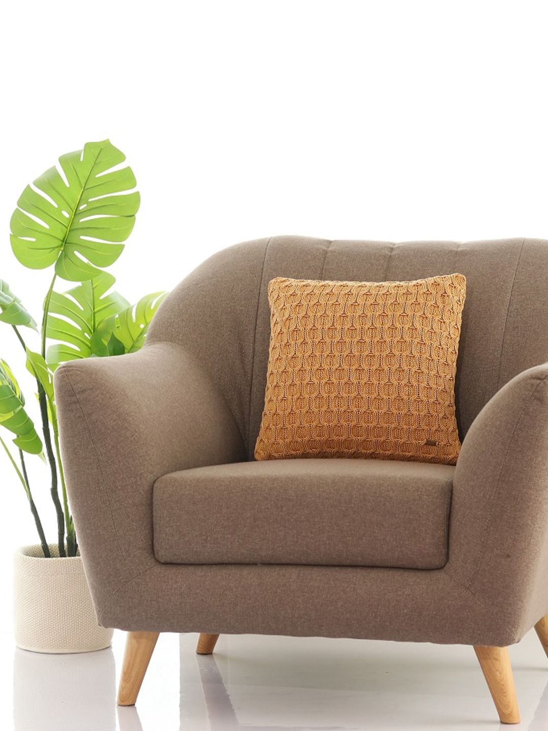 Pluchi Mustard Cotton Square Cushion Cover-picture-11