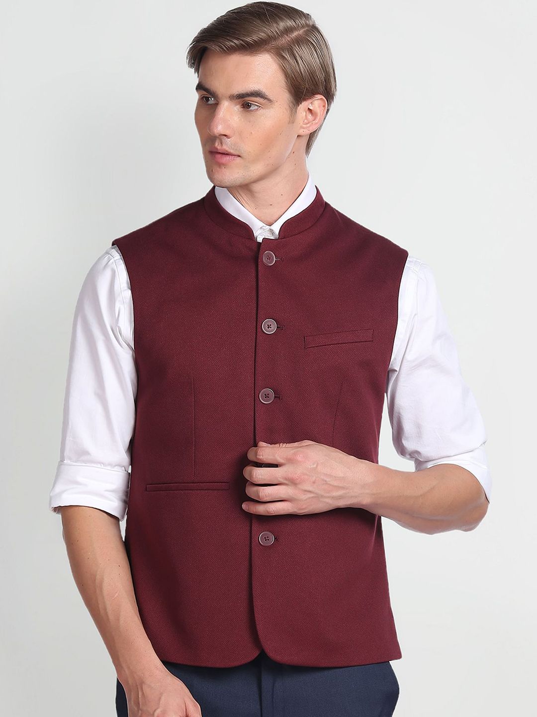 Arrow Mandarin Collar Sleeveless Nehru Jacket-picture-12