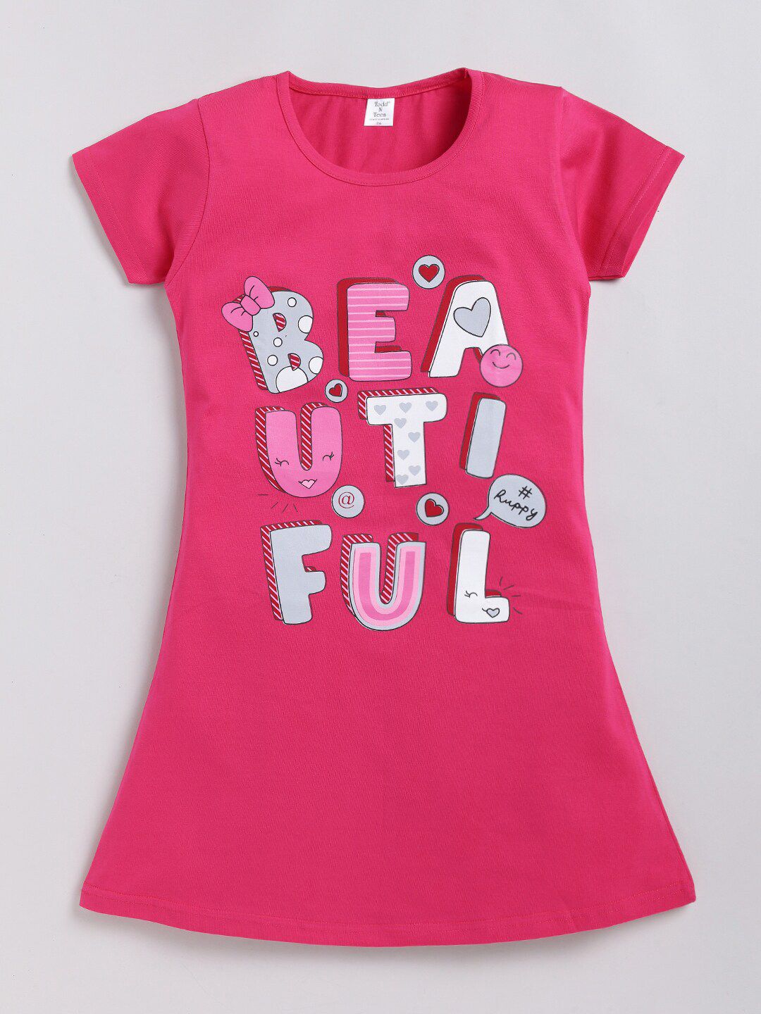 Todd N Teen Girls Typography Printed Cotton T-Shirt Nightdress-image-1