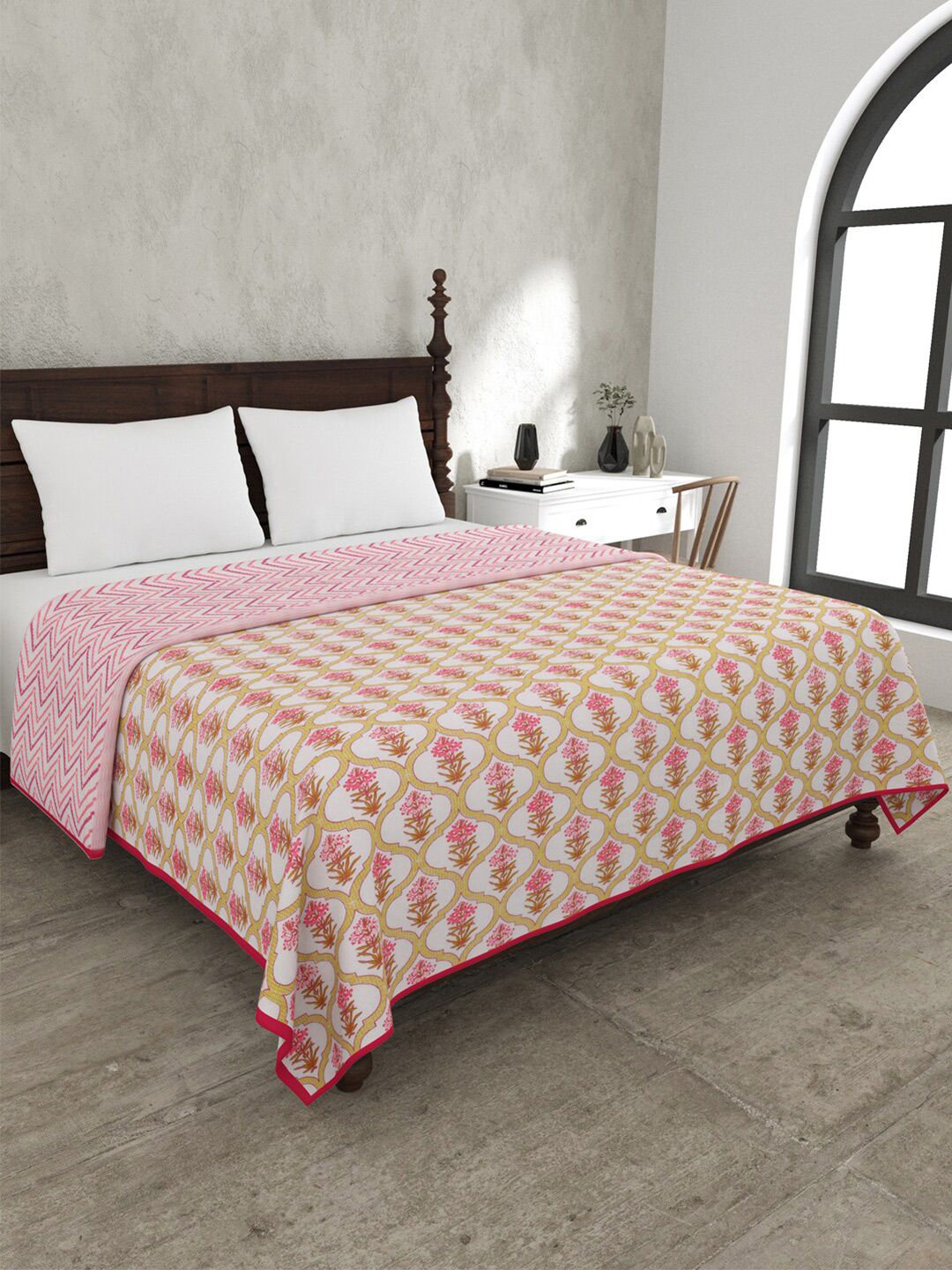 JAIPUR FABRIC Jaal Darbar White Ethnic Motifs Mild Winter 120 GSM Cotton Double Bed Dohar-image-43