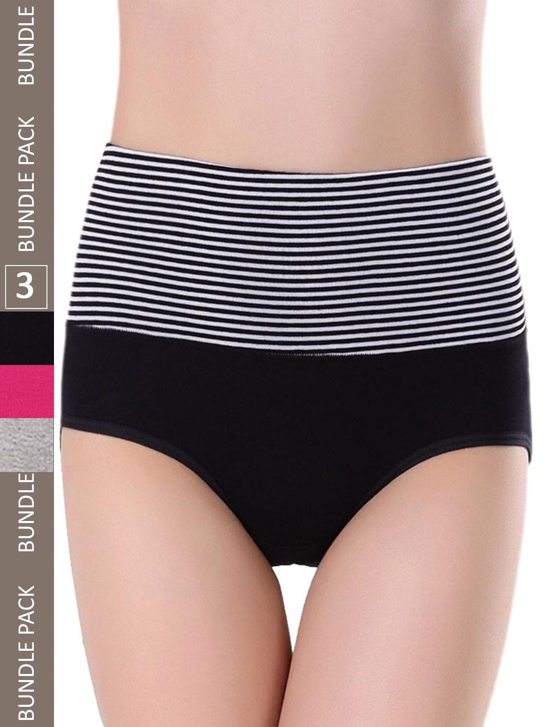 PLUMBURY Pack Of 3 High Waist Seamless Tummy Shaper Briefs PLPANTY803BL-image-8