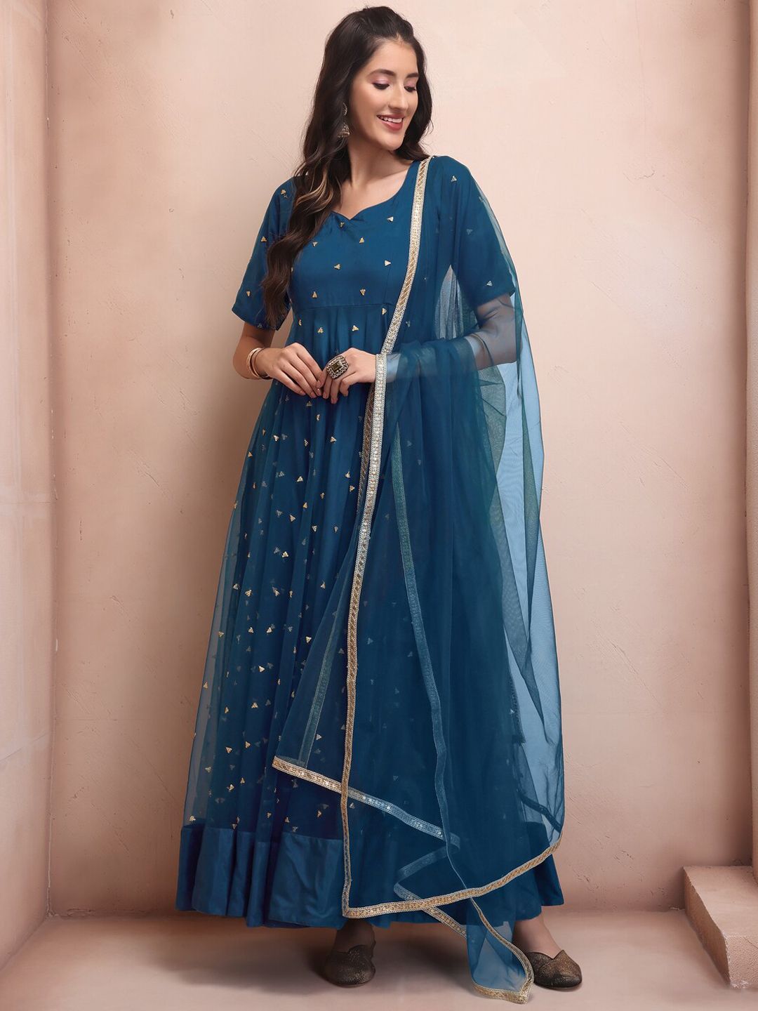 Inddus Women Teal Anarkali Anarkali Kurta with Dupatta Price History