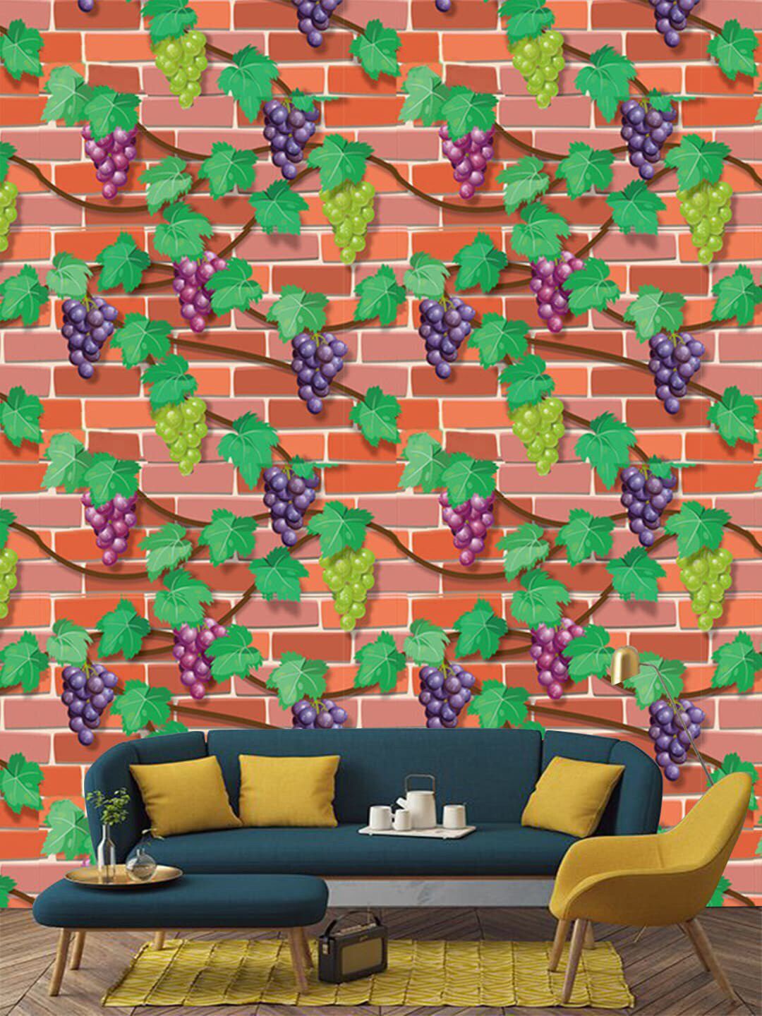 Jaamso Royals Orange & Green Brick And Grape Garden Self Adhesive Wallpaper-picture-24