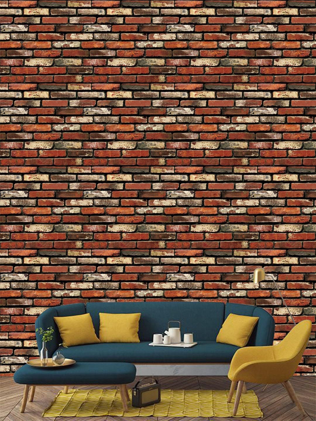 Jaamso Royals Vintage Red & Maroon Brick Self Adhesive Wallpaper-picture-12