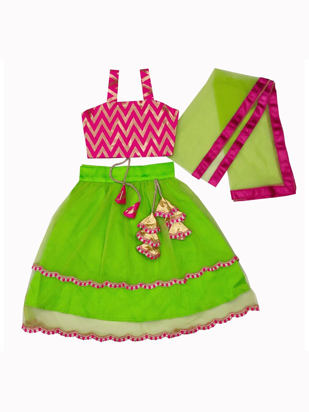 BAESD Girls Geometric Printed Lehenga With Blouse & Dupatta-image-44