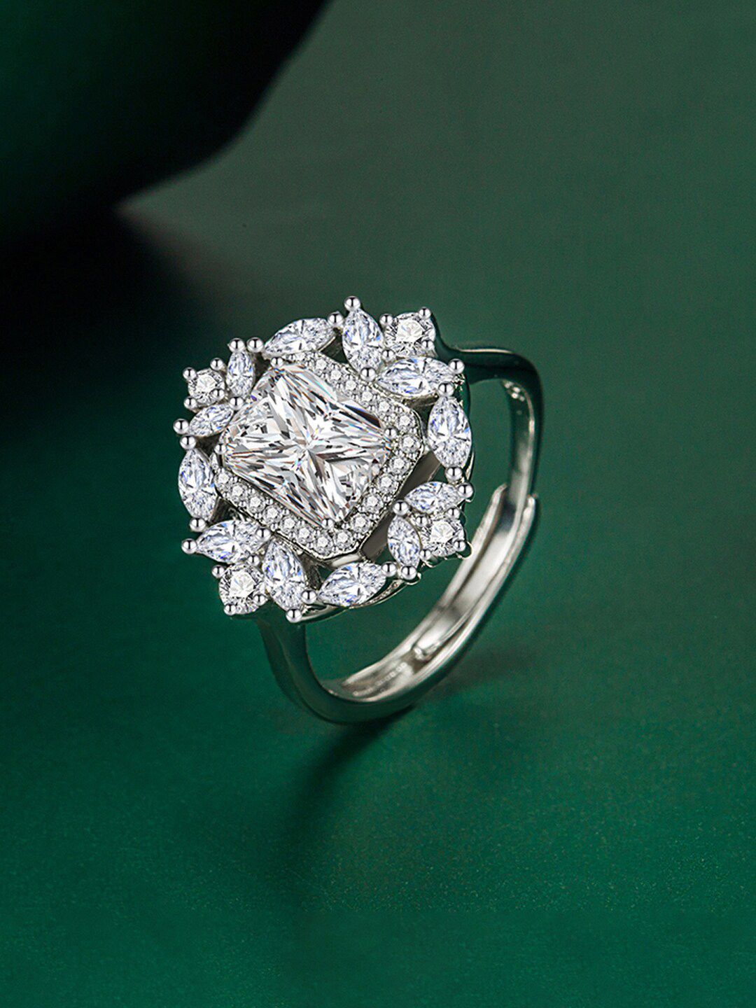 Designs & You Silver-Plated CZ-Studded Adjustable Finger Ring-picture-20