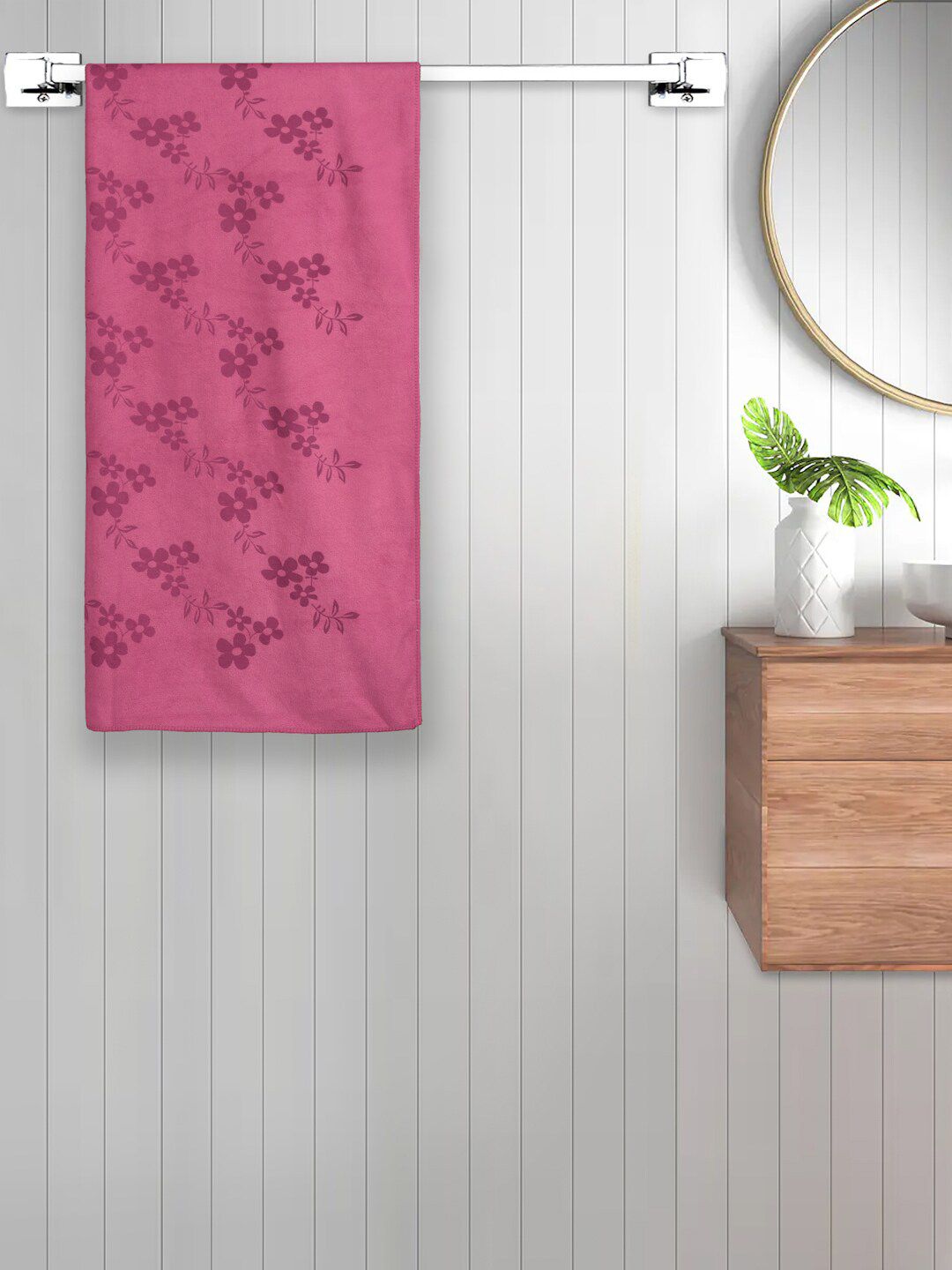 FABINALIV Pink Printed 420 GSM Cotton Bath Towel-image-11