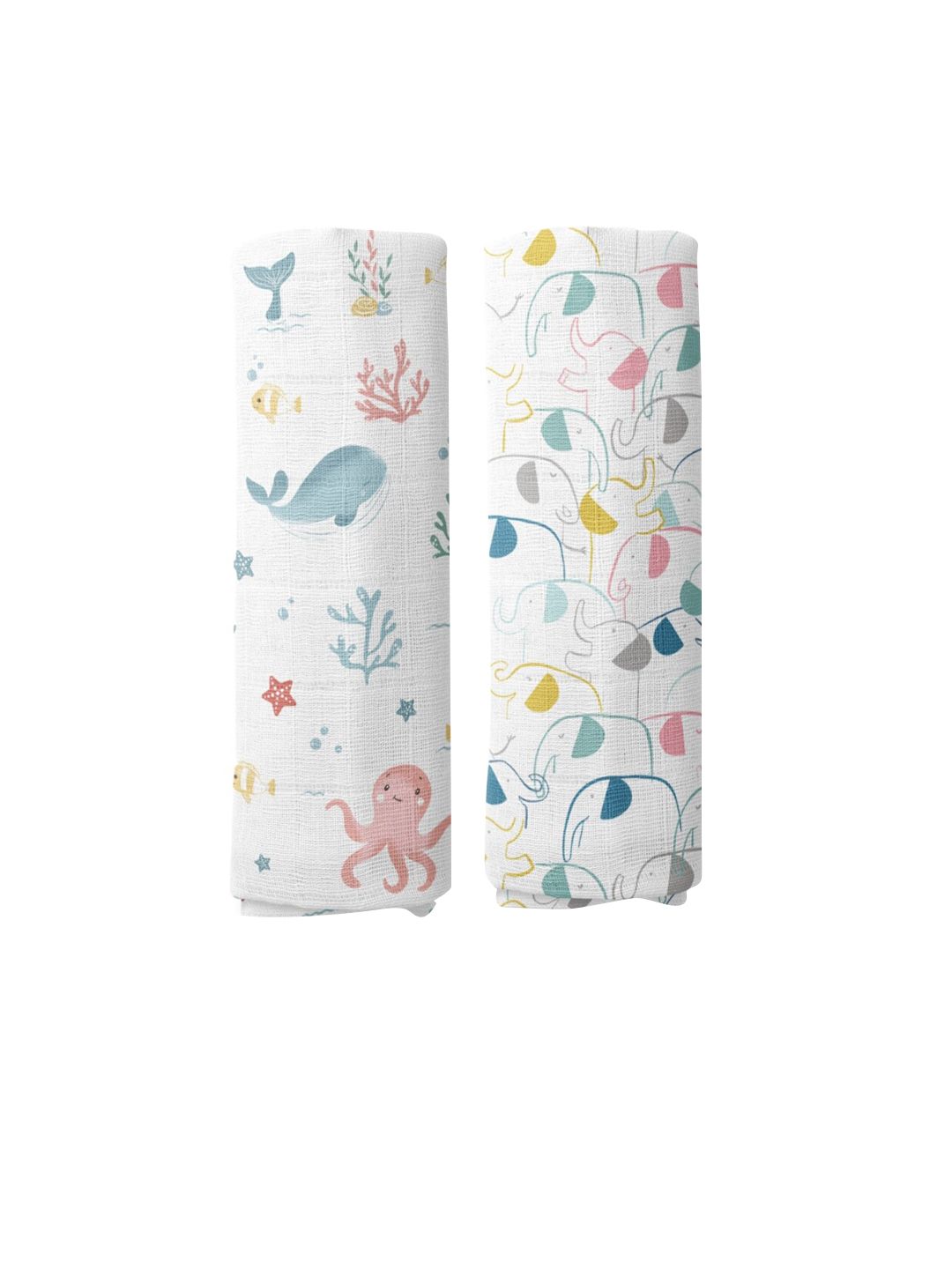 haus & kinder Infants Set Of 2 Seashell Collection Printed Pure Cotton Muslin Swaddles-picture-15