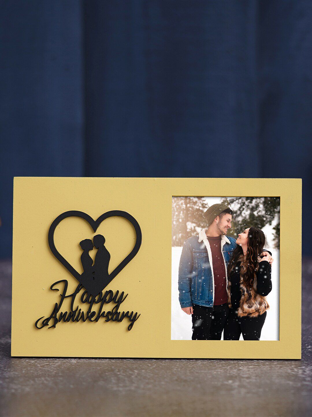 eCraftIndia Brown Heart Couple Love Happy Anniversary Rectangular Photo Frame-picture-13