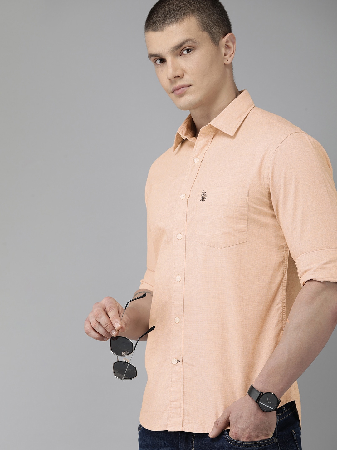 U S Polo Assn Solid Tailored Fit Pure Cotton Casual Shirt