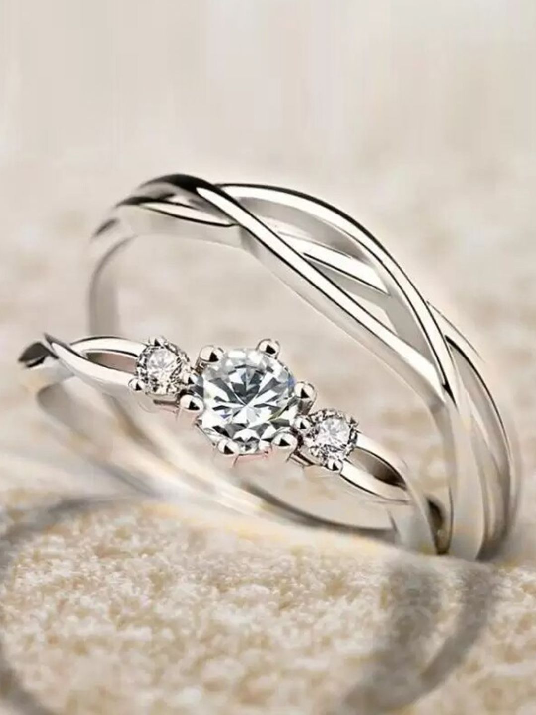 KARISHMA KREATIONS Set Of 2 Silver-Plated AD-Studded Couple Stainless Steel Finger Rings-picture-29