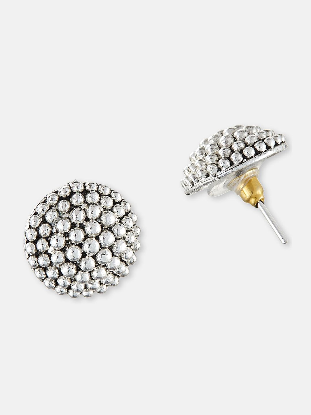 ATIBELLE Set Of 3 German Silver Silver-Plated Contemporary Oxidised Studs Earrings