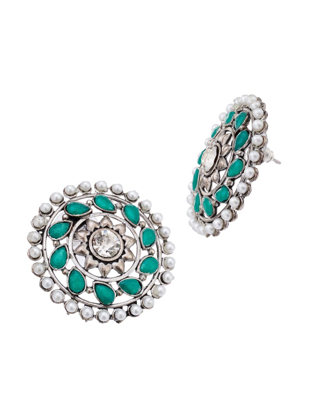 ATIBELLE Set Of 3 German Silver Silver-Plated Contemporary Oxidised Studs Earrings