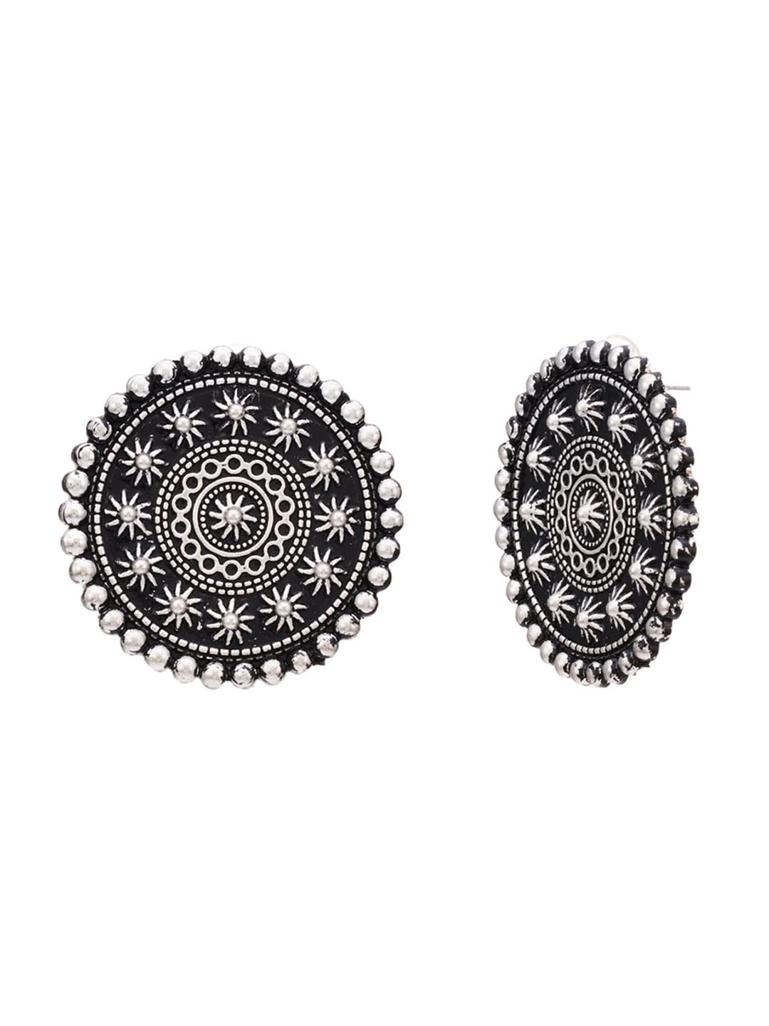 ATIBELLE Set Of 3 German Silver Silver-Plated Contemporary Oxidised Studs Earrings
