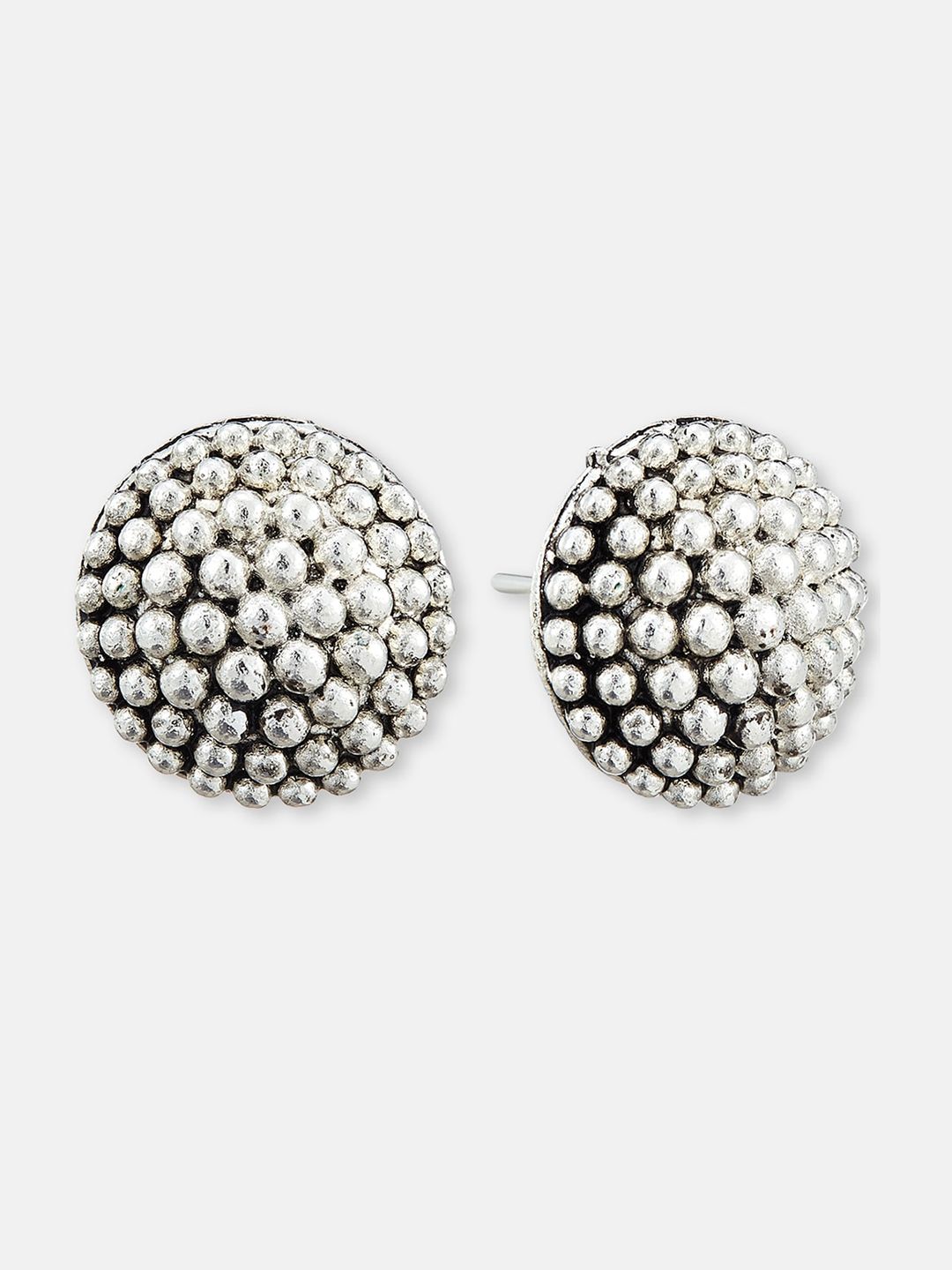 ATIBELLE Set Of 3 German Silver Silver-Plated Contemporary Oxidised Studs Earrings