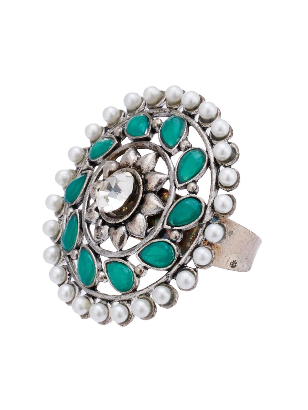 ATIBELLE Set Of 2 Silver-Plated Stone-Studded Finger Rings