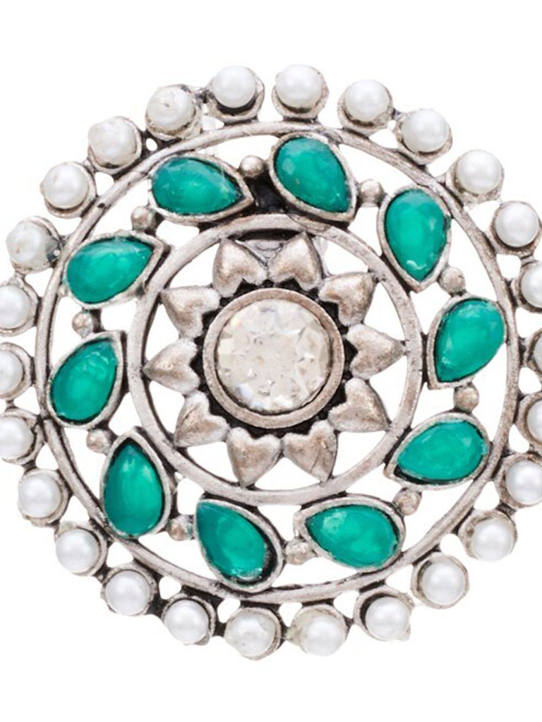 ATIBELLE Set Of 2 Silver-Plated Stone-Studded Finger Rings