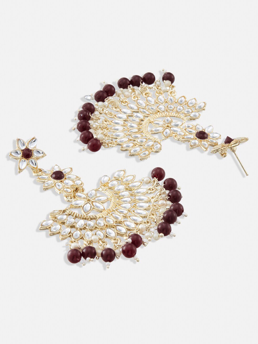 ATIBELLE Set Of 2  Gold-Plated Contemporary Kundan Studded & Beaded Chandbalis