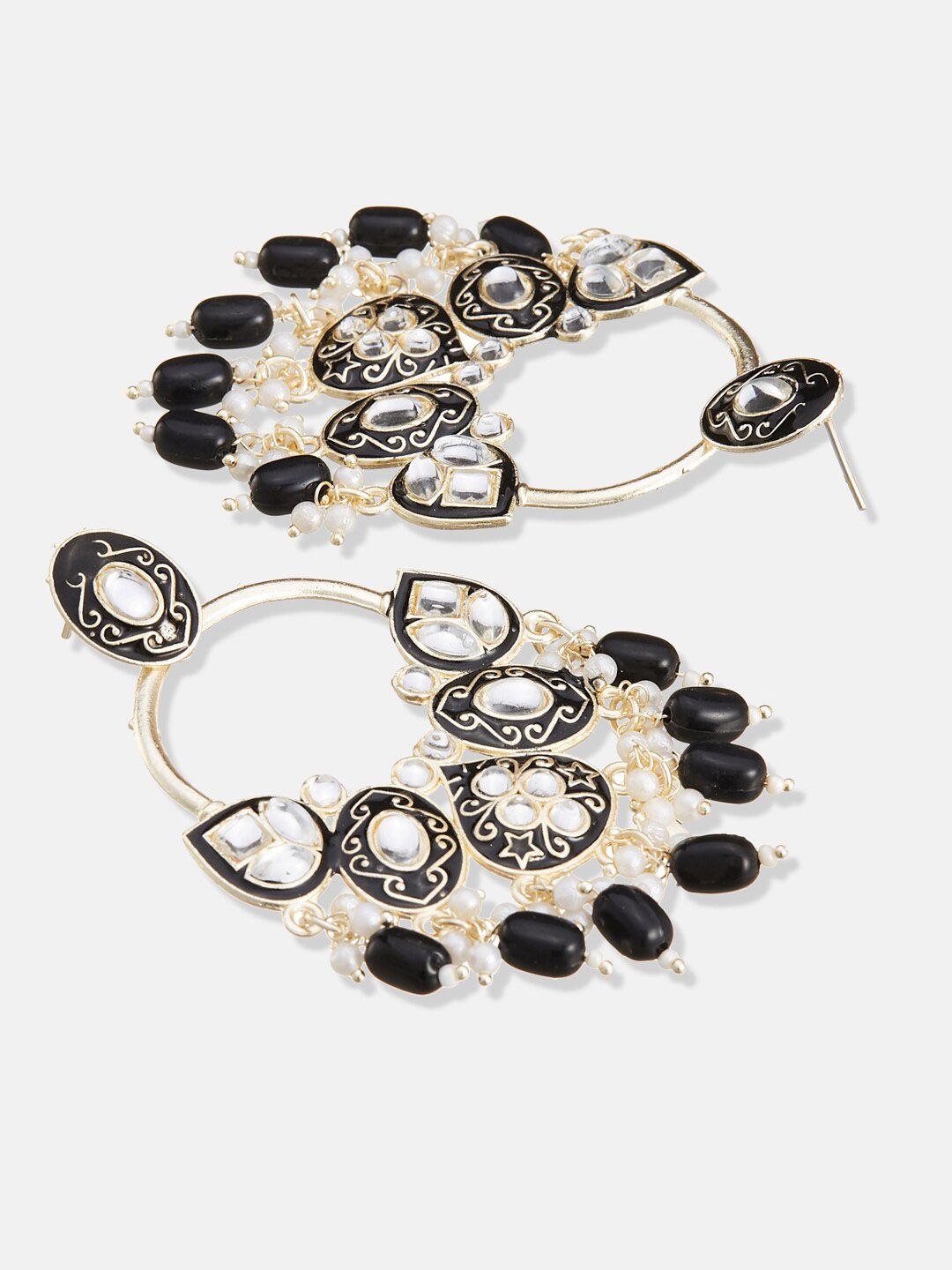 ATIBELLE Set Of 2  Gold-Plated Contemporary Kundan Studded & Beaded Chandbalis