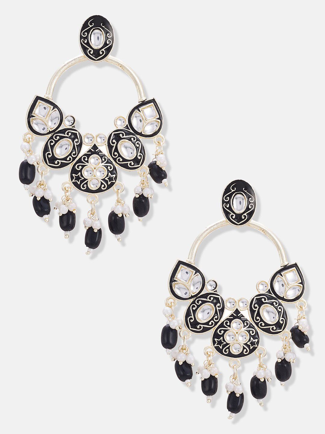 ATIBELLE Set Of 2  Gold-Plated Contemporary Kundan Studded & Beaded Chandbalis