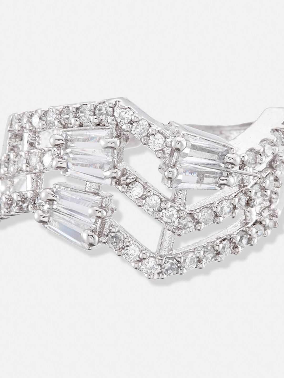 ATIBELLE Set Of 2 Silver-Plated CZ-Studded Adjustable Finger Rings