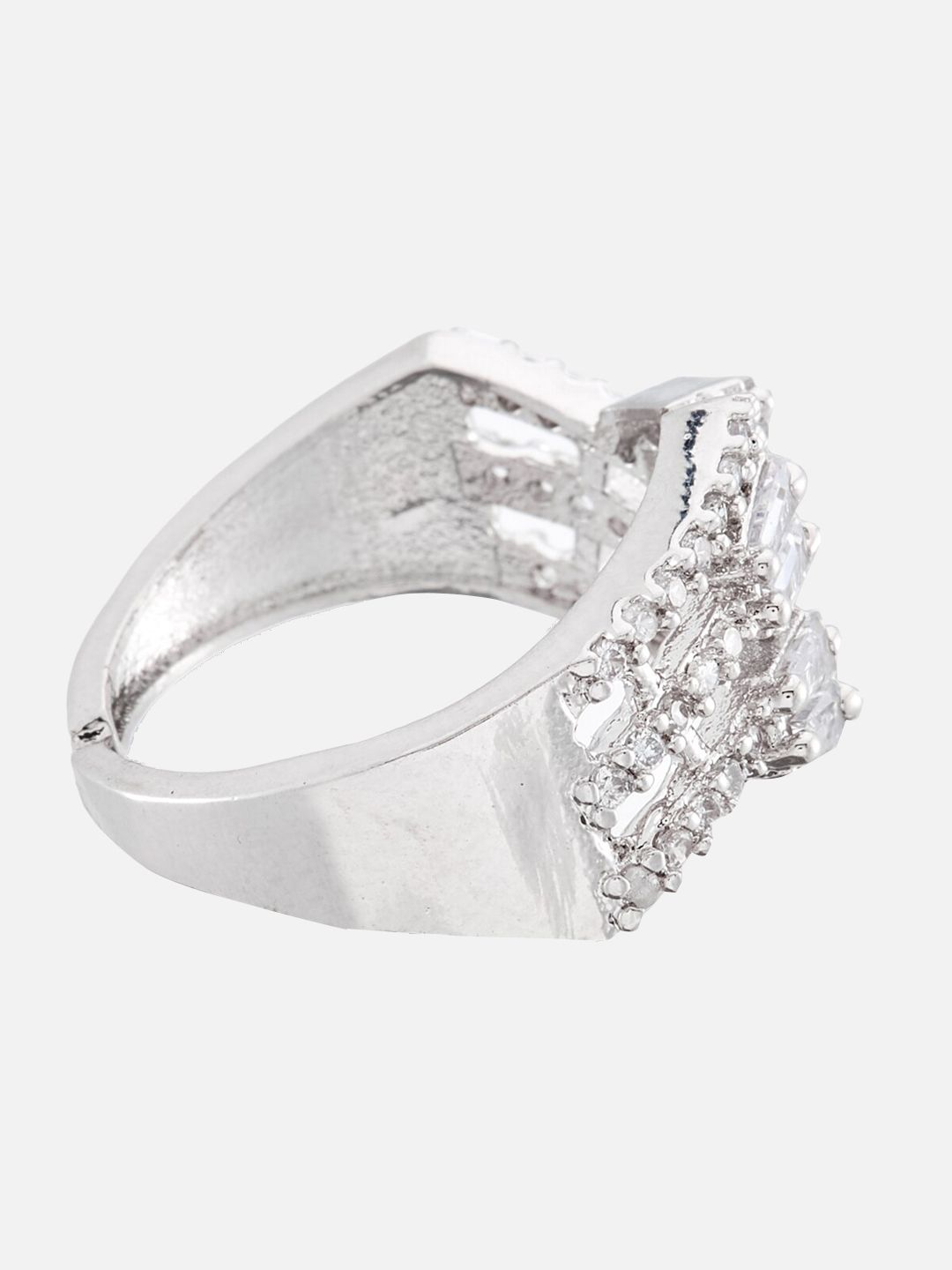 ATIBELLE Set Of 2 Silver-Plated CZ-Studded Adjustable Finger Rings