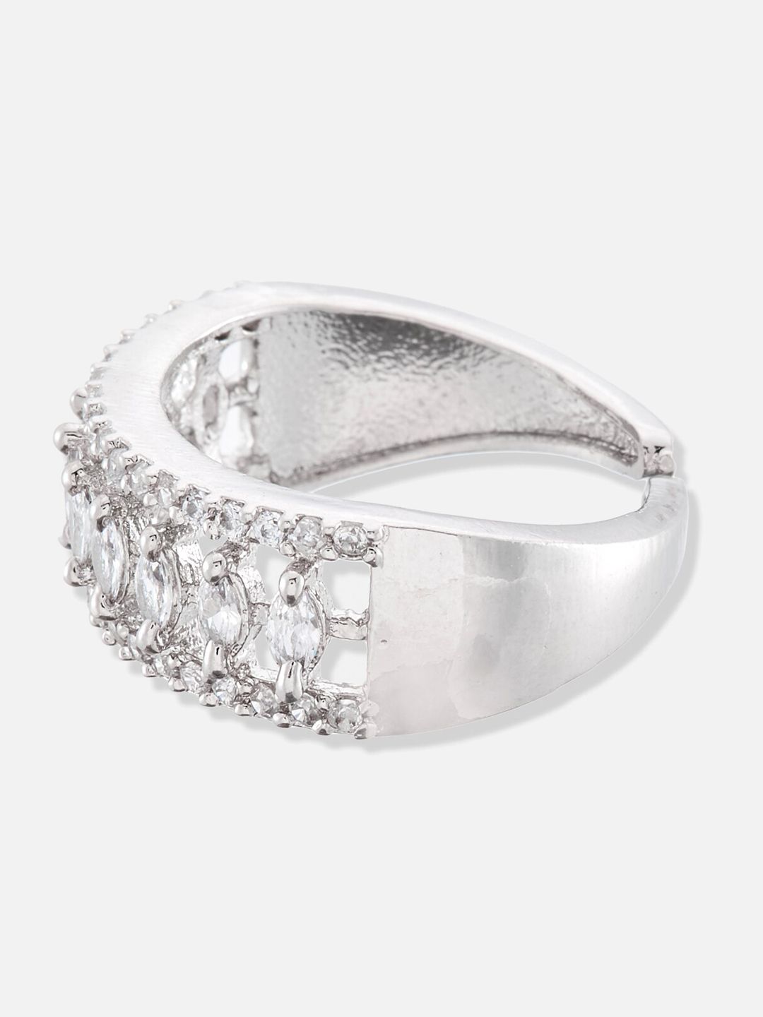 ATIBELLE Set Of 2 Silver-Plated CZ-Studded Adjustable Finger Rings
