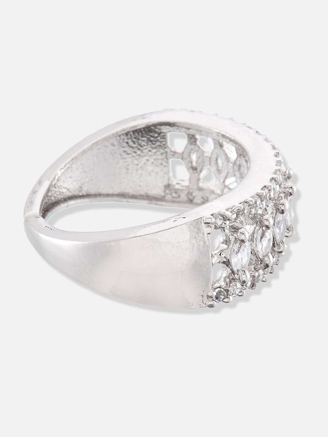 ATIBELLE Set Of 2 Silver-Plated CZ-Studded Adjustable Finger Rings