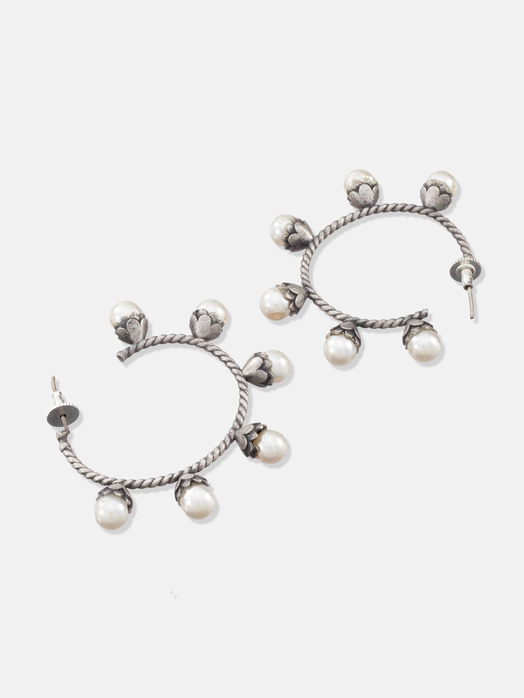 ATIBELLE Set Of 2 Silver-Plated Contemporary Hoop Earrings
