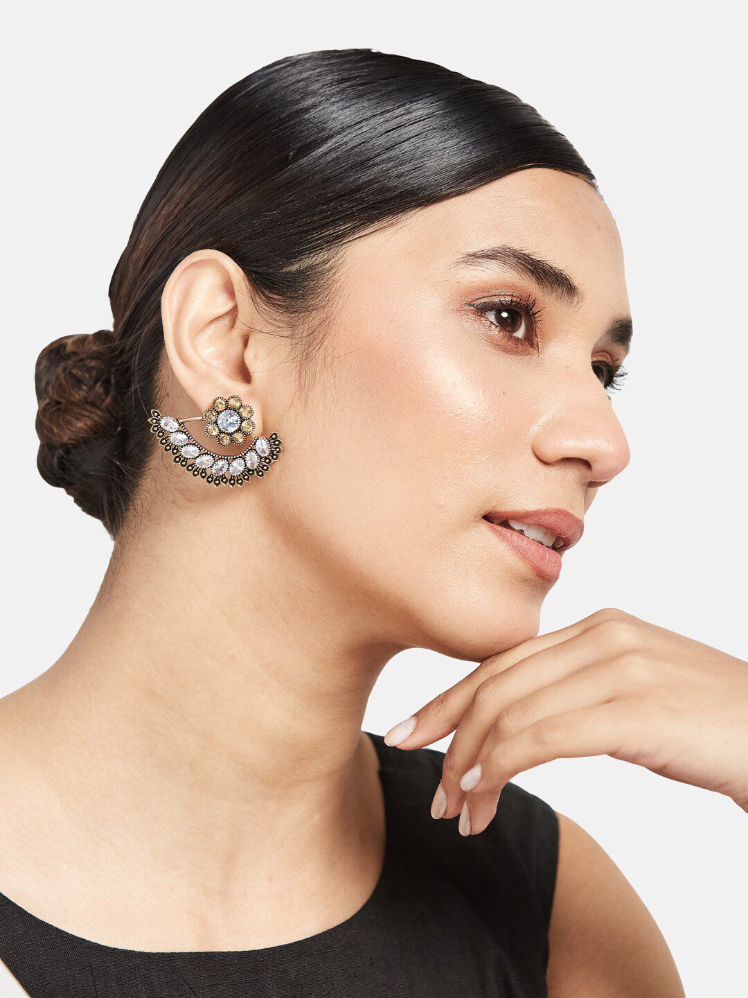 ATIBELLE Set Of 4 German Silver Silver-Plated Contemporary Drop Earrings