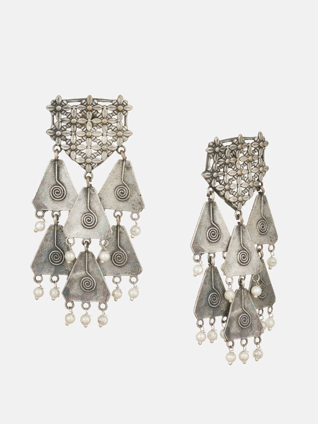 ATIBELLE German Silver Silver-Plated Contemporary Drop Earrings