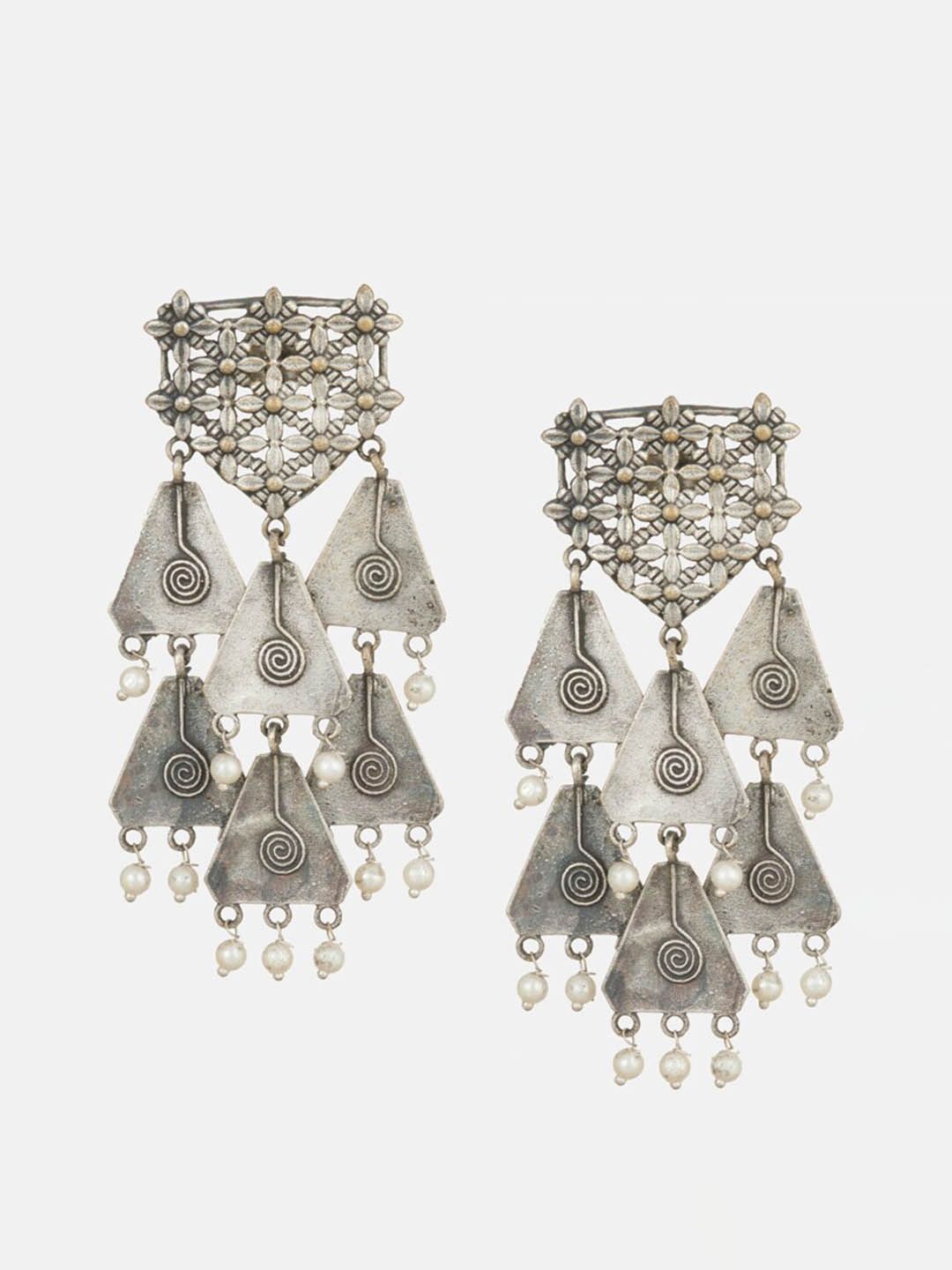 ATIBELLE German Silver Silver-Plated Contemporary Drop Earrings