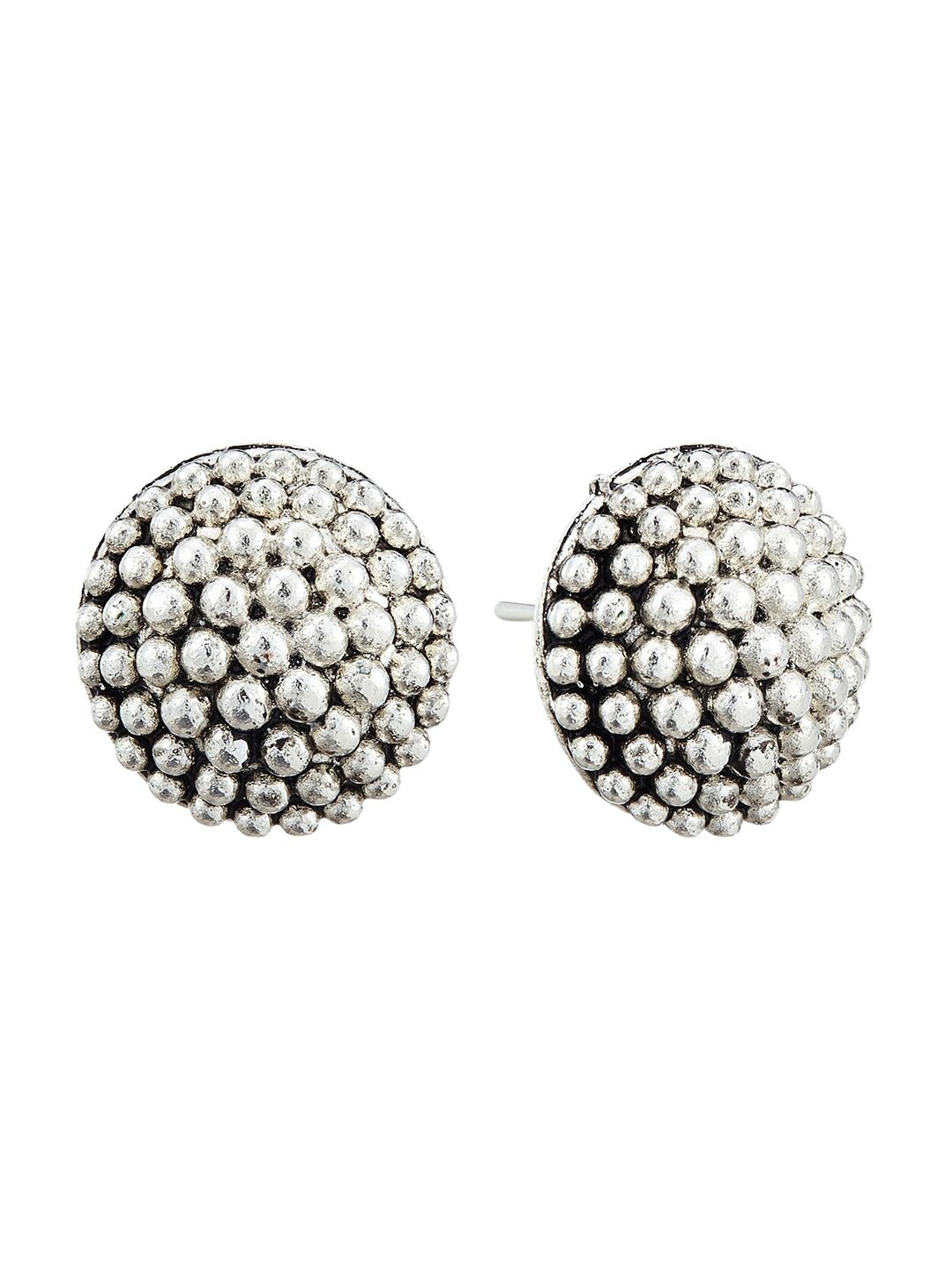 ATIBELLE Set Of 2 Silver-Plated Circular Stone Studs Earrings
