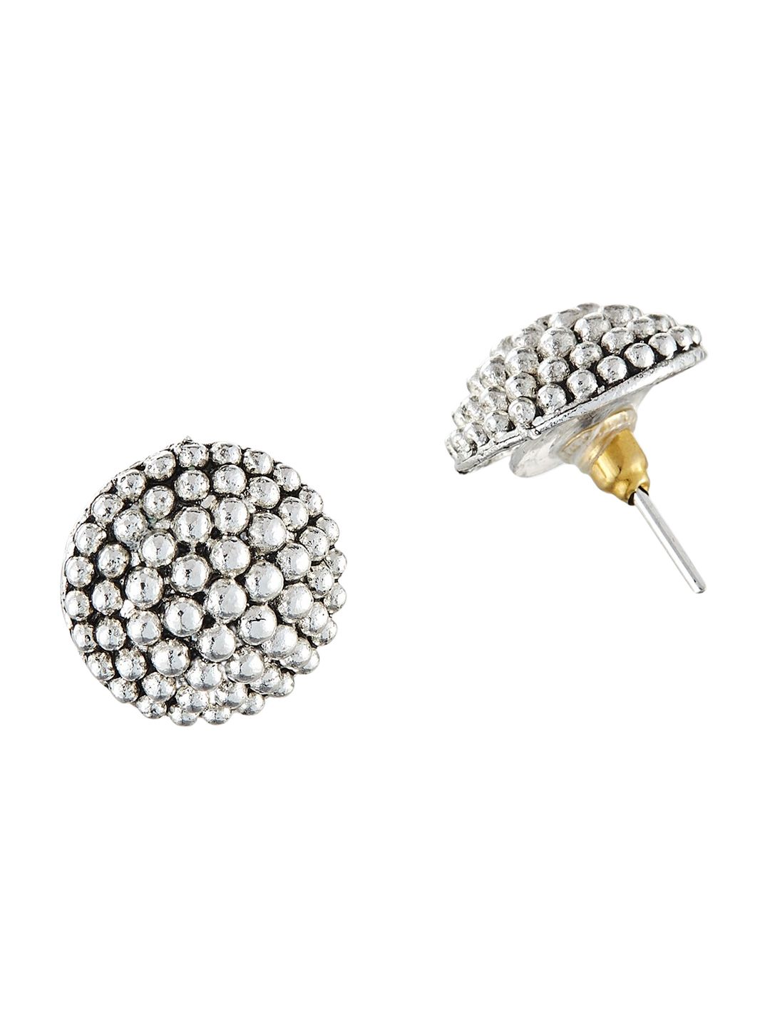 ATIBELLE Set Of 2 Silver-Plated Circular Stone Studs Earrings