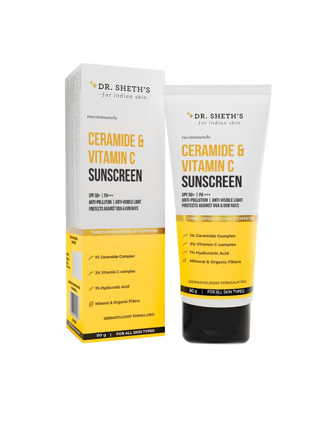 DR. SHETHS Ceramide & Vitamin C Sunscreen SPF 50+ PA+++- 80g