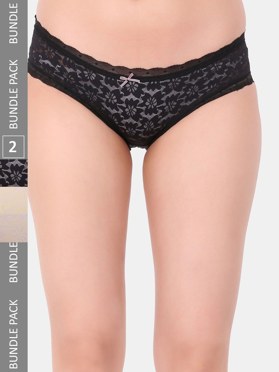 Amour Secret Pack Of 3 Self Design Lace Detail Leak Proof Hipster Briefs-picture-24