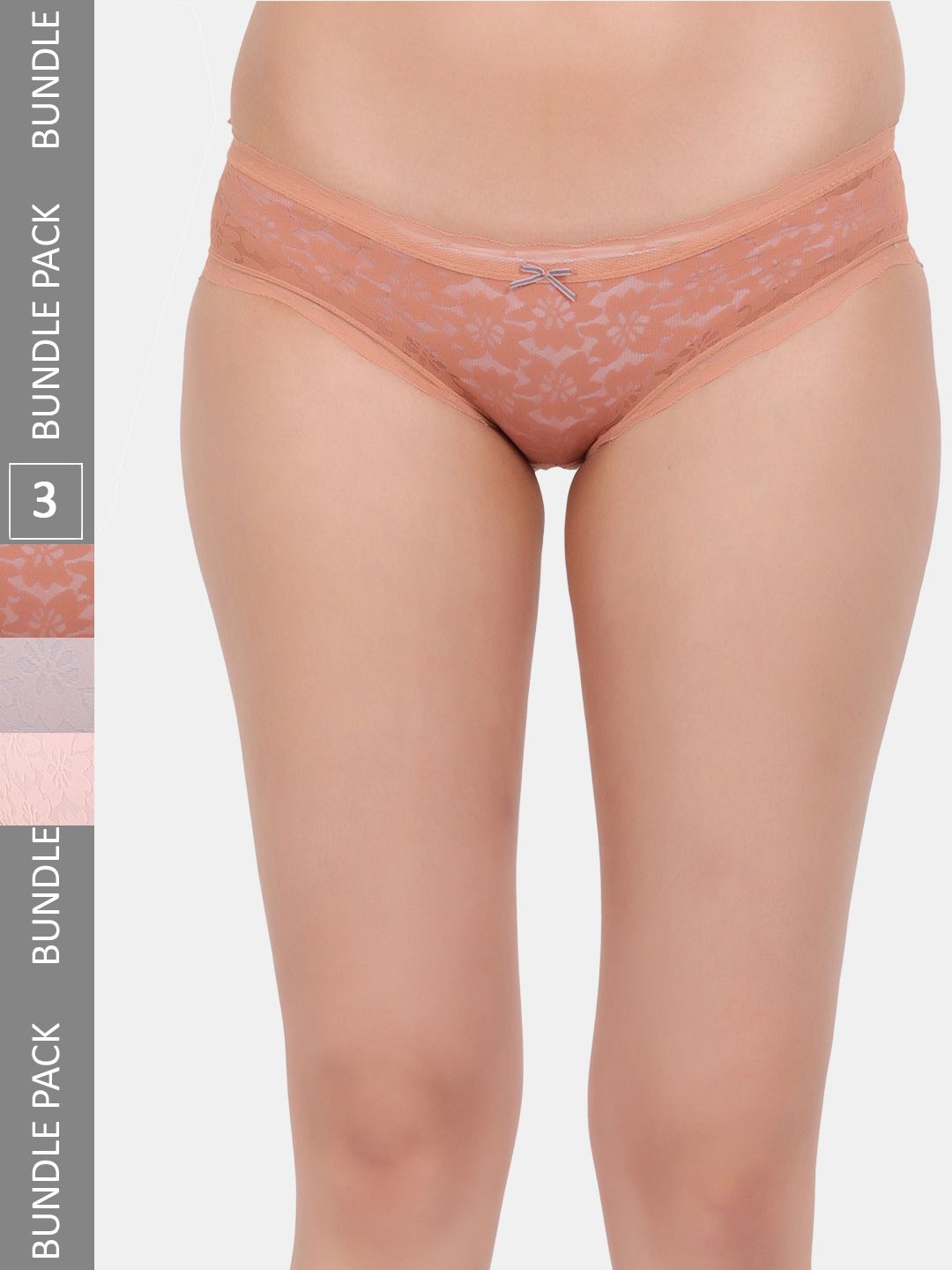 Amour Secret Pack Of 3 Self Design Lace Details Leaf Proof Hipster Briefs-picture-22