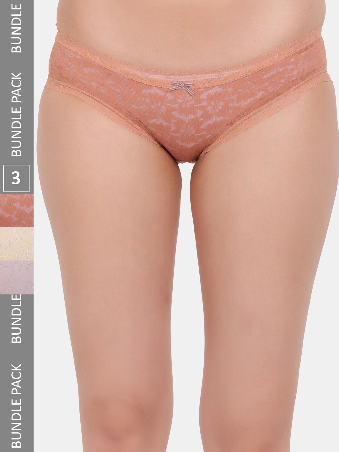 Amour Secret Pack Of 3 Self Design Lace Detail Leak Proof Hipster Briefs-picture-33